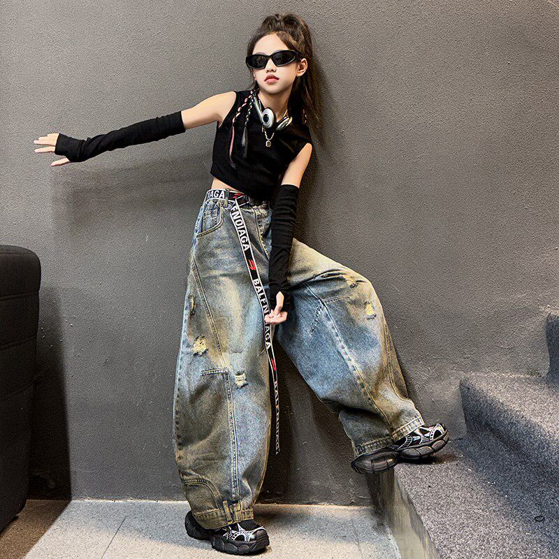 速发少儿爵士丘演出服孩服装酷时髦j沙舞废土风走秀潮服孩azz套装