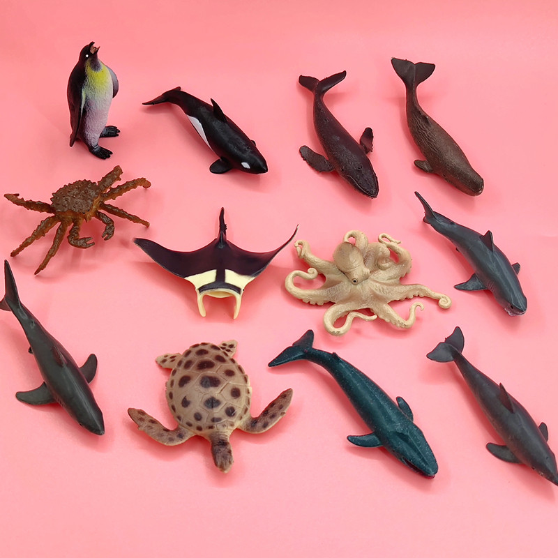 速发儿童玩具海洋动物海底生物模型大白鲨海豚抹香鲸虎鲸螃蟹