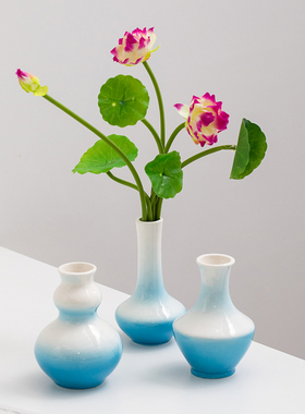 速发风简约创意彩色渐客陶植小花瓶变厅插花干花摆件水培绿瓷花器
