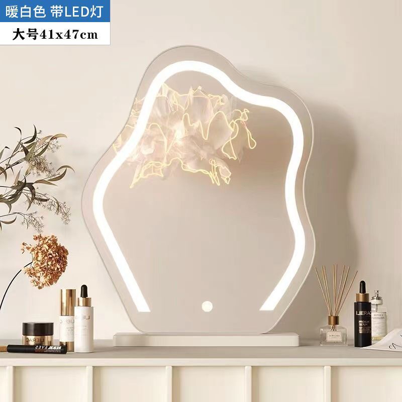 速发化妆镜台式灯梳大号用妆镜卧室少宿舍桌面镜子带家圆形镜子