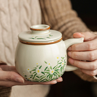 汝窑办公杯个人专用茶杯陶瓷带盖过滤茶水分离泡茶杯子家用杯