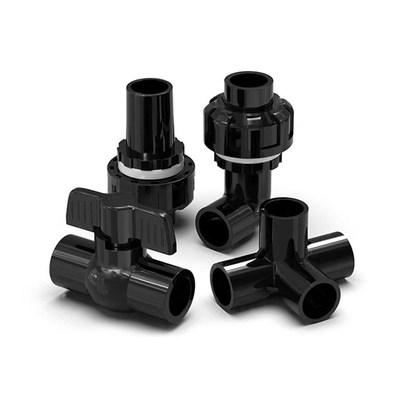 热销PVC黑色给水配件直弯上下水管立体四通周转箱透气帽鱼缸球阀