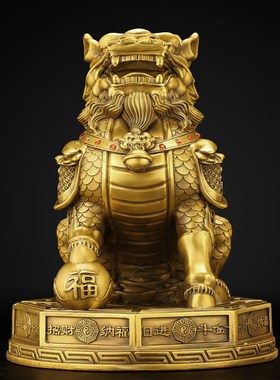 热销铜麒麟摆件一对纯铜踩八卦麒麟家居办公室商铺客厅公司装饰工
