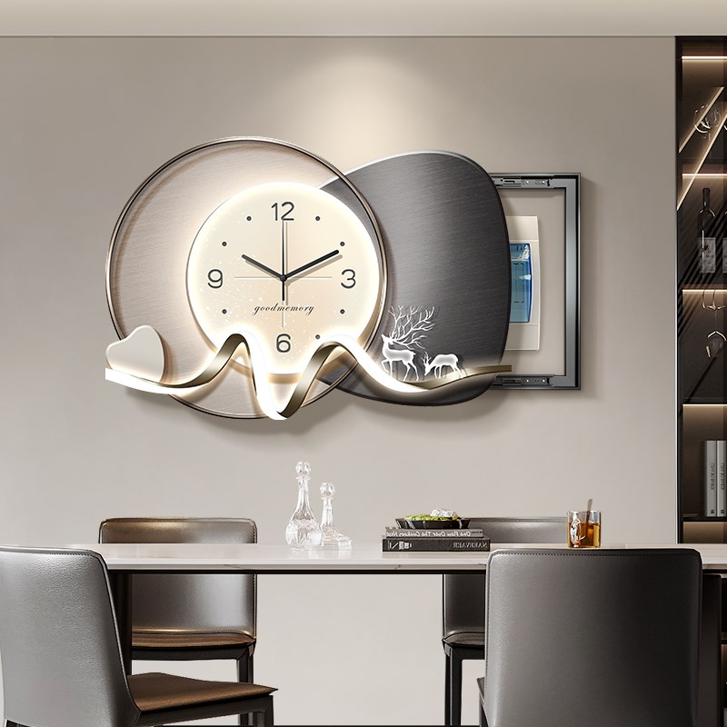 热销时来运转电表箱装饰画带钟表餐厅配电箱挂画轻奢九鱼电箱遮挡