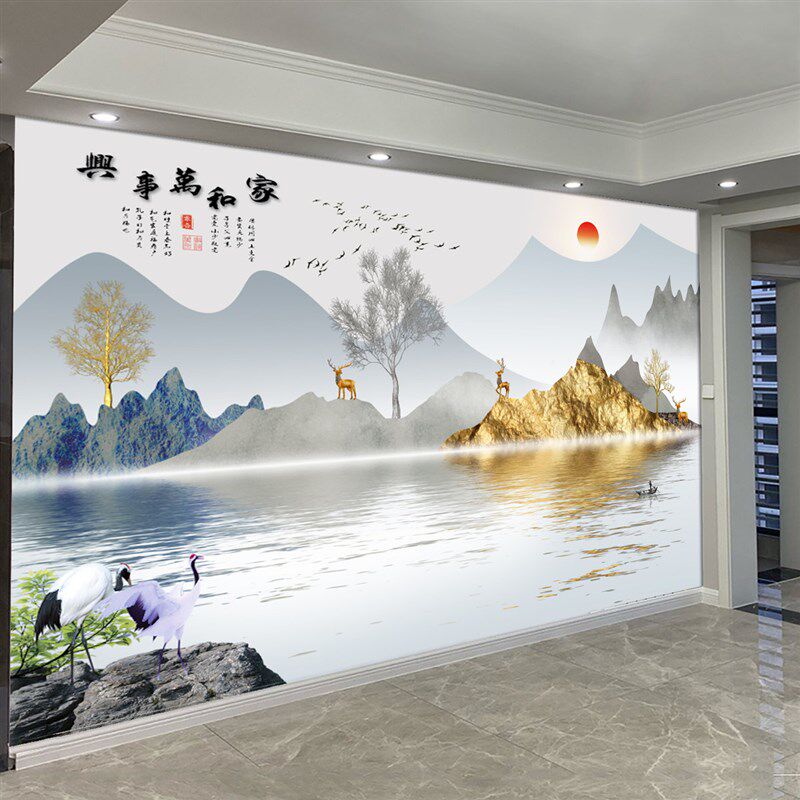 热销电视背景墙壁纸中式墙纸水墨山水画背景墙布沙发客厅风景装饰