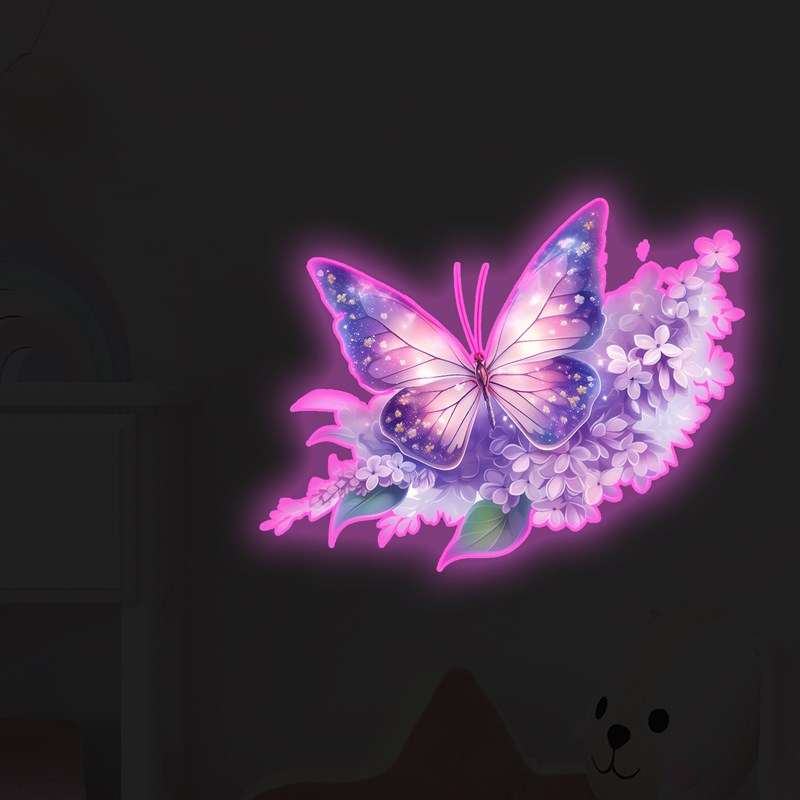 热销粉色夜光蝴蝶花朵贴画夜晚发光家庭卧室儿童房间艺术墙面装饰图片