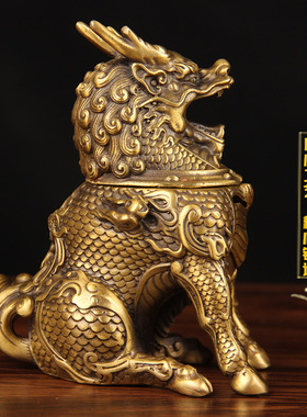 热销铜麒麟香炉摆件 铜开盖麒麟摆件 铜麒麟摆件