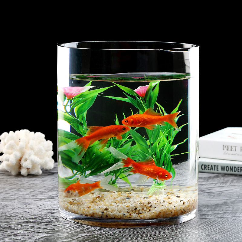 热销超白加厚大小号玻璃圆柱鱼缸客厅家用落地圆形鱼缸圆柱形水培