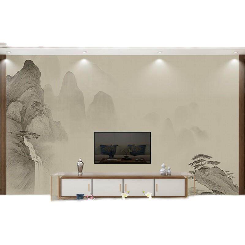 热销新中式水墨山水电视背景墙卧室风景壁画墙纸客厅茶室壁布书房