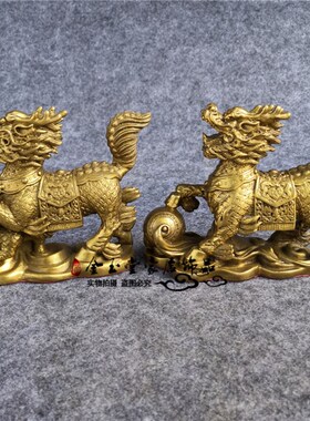 热销纯铜麒麟摆件一对麒麟送子招财镇宅瑞兽客厅动物桌面装饰工艺