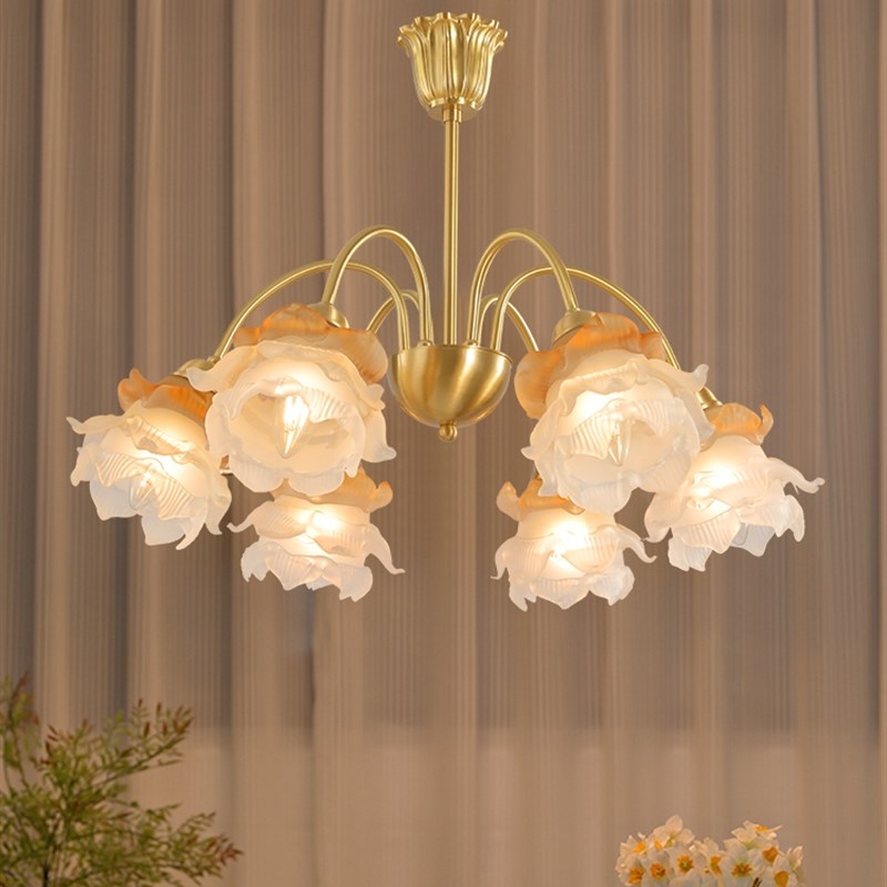 速发法式优雅花朵客灯 复古美式吊厅餐厅卧室民宿全铜吊灯