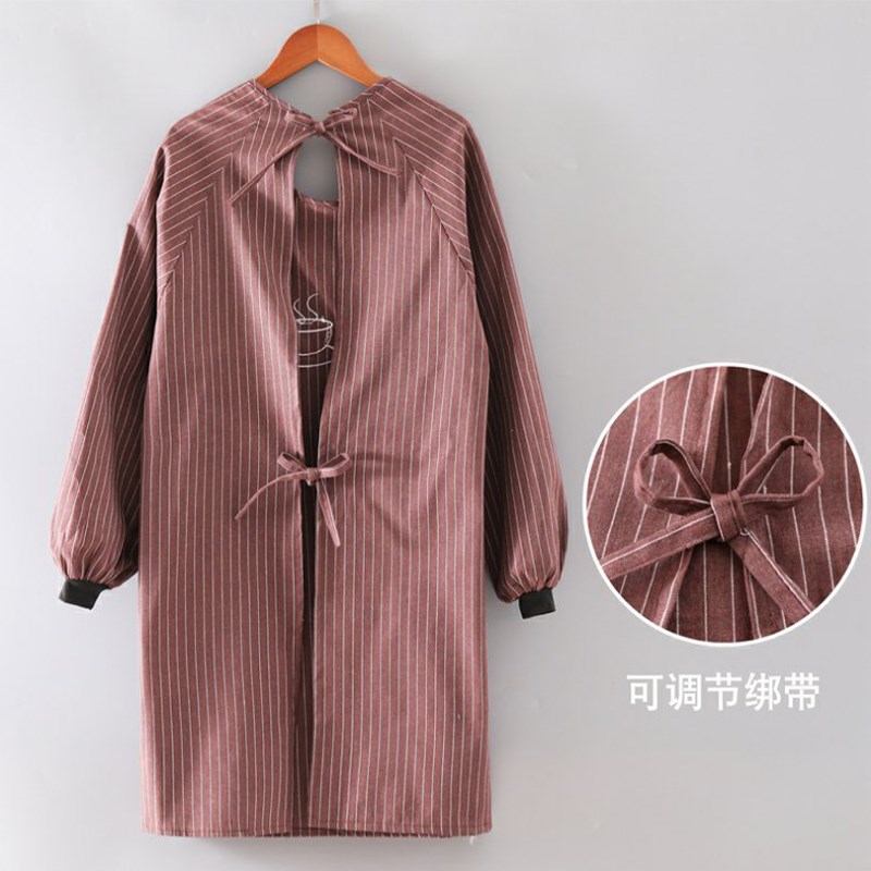 速发棉布长袖围裙厨房家用防污透气时尚简约罩衣新款工作服围腰