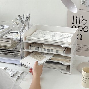 速发桌面收纳盒文件收架纳办公桌a4档案亚纳力分层书架书桌收克置