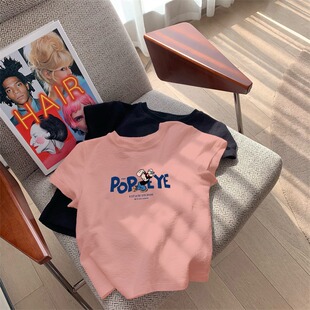 设衫 新恤纯棉体款 计感小众上衣 202夏季 速发粉色正肩t恤装