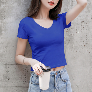 速发克莱因蓝色短新上衣2025年款款高腰T恤露脐小底打衫内搭