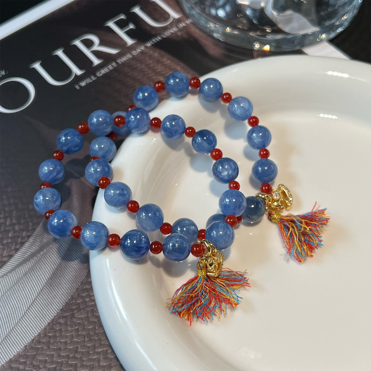 【赤焰】天然蓝晶石红玛瑙手串送女友老婆高级精致礼物水晶手链女