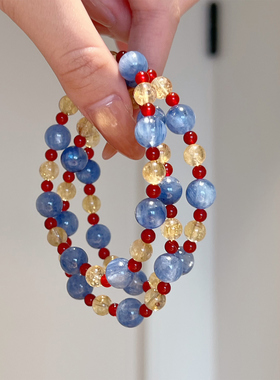 【蓝鸢】天然蓝晶石黄阿塞手串红玛瑙设计款高级精致简约时尚手链
