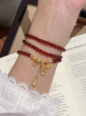 【惊鸿舞】天然三圈石榴石手串招财葫芦高级感送女友酒红色手链女