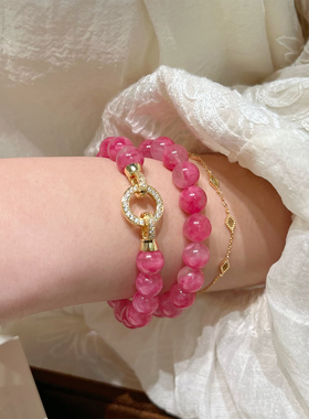 【樱花雨】天然高透蔷薇辉石手串小清新气质ins风粉色高级手链女