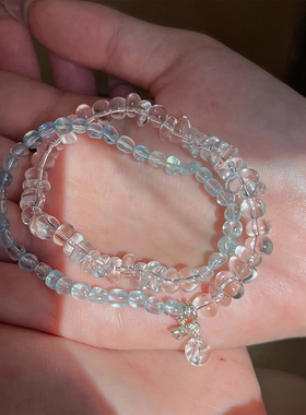 【北极雪】天然海蓝宝糖豆手串白水晶异形高级精致简约时尚手链女