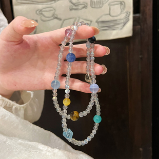 【日与夜】天然三圈灰月光手串强光拉长石海蓝宝送女友水晶手链女