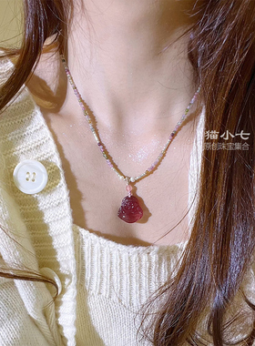 天然草莓晶佛公保平安吊坠女款