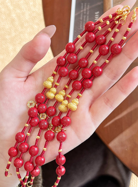 【红灯笼】天然紫金砂S925银镀金朱砂手串本命年红绳新年礼物手链