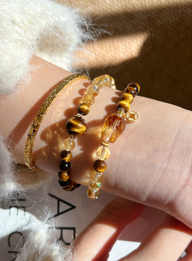 【秋日鎏金】天然黄水晶双圈手串黄虎眼黄塔金净体送女友老婆手链