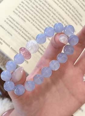 【夏日风暴】天然蓝纹玛瑙雪花幽灵手串女草莓晶高级精致气质手链