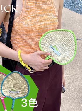 Click手工编织彩色蒲扇子夏日清凉辣妹风配饰弹簧绳可爱迷你随身