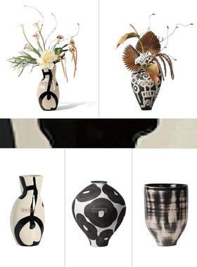 空合 新中式侘寂风艺术手绘陶瓷花瓶 民宿客厅玄关餐桌花艺装饰品