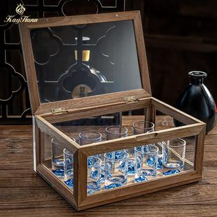 二两白酒杯酒具收纳木盒套装 中式 家用烈酒小杯子玻璃100ml带刻度