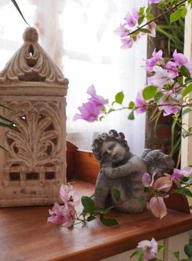 水泥做旧白风灯 露台花园客厅摆件复古风