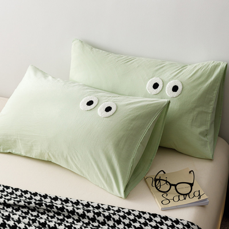 速发可爱全棉水洗胆套头枕头套单个枕整一对装毛巾绣枕头芯内棉套