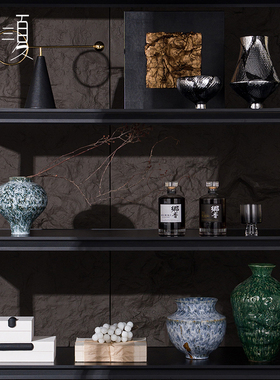 速发样板间书房书柜展柜摆室茶件禅意侘寂风复古新中式博装架软古