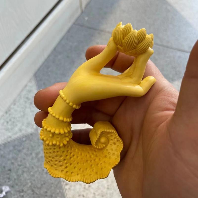 速发黄杨木雕插把件实木佛手莲花香手摆件艺道香道禅茶家居饰品工