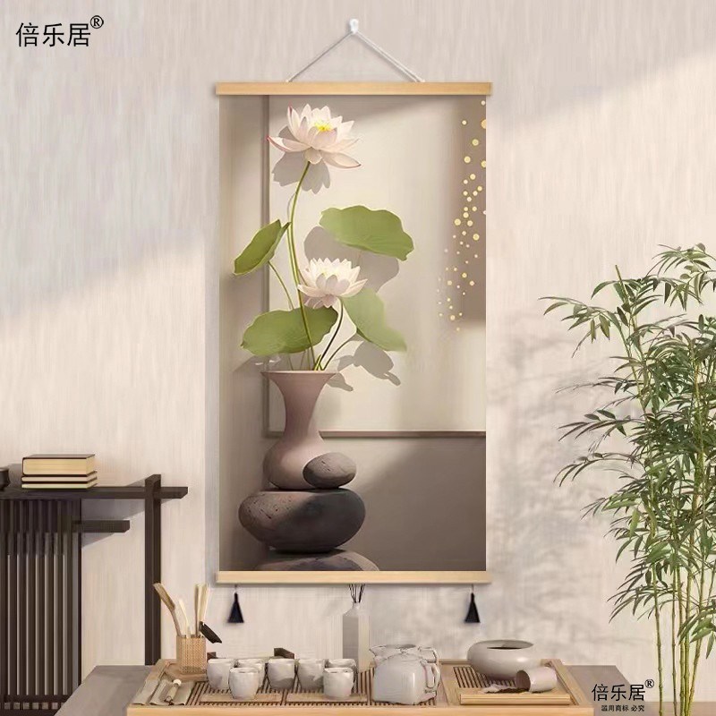 现货速发简约荷花挂画客厅高级感装饰画暖居玄关走廊墙画酒店民宿图片