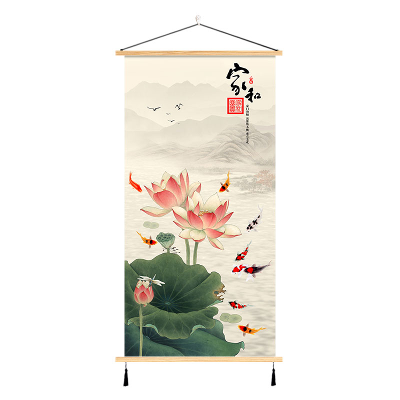 现货速发荷花新中式花鸟挂画莲花装饰画玄关卧室书房间客厅茶室背图片