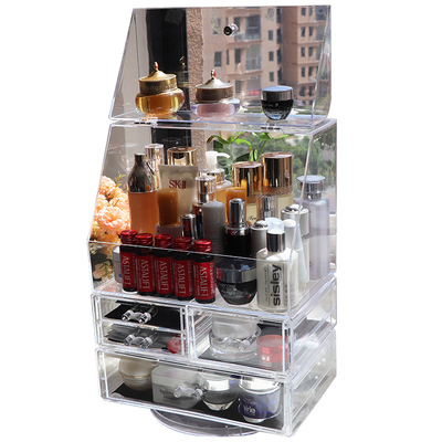 防尘方顶化e妆品收纳盒透明抽屉式护肤有盖亚克力桌面梳妆台置物