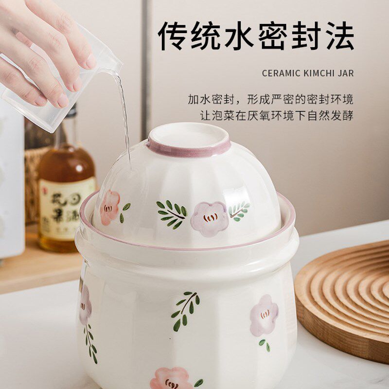田园风泡菜d坛子陶瓷泡菜坛密封储物罐泡菜罐腌菜坛双盖腌蛋坛