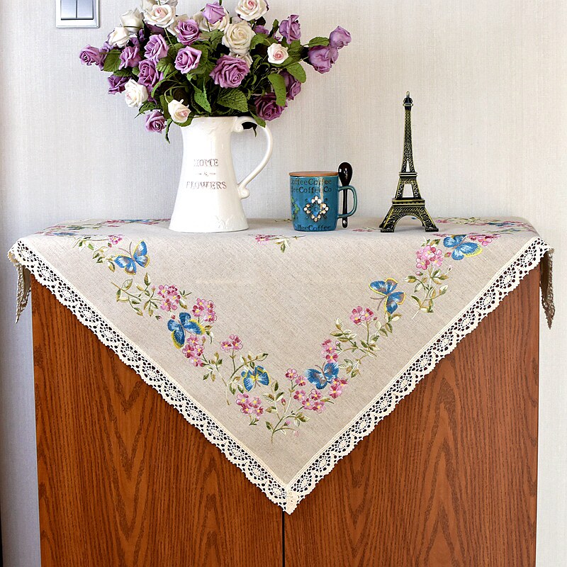 餐桌布布艺棉麻 台布茶几巾美式田园欧式刺绣N 多功能盖巾桌旗餐