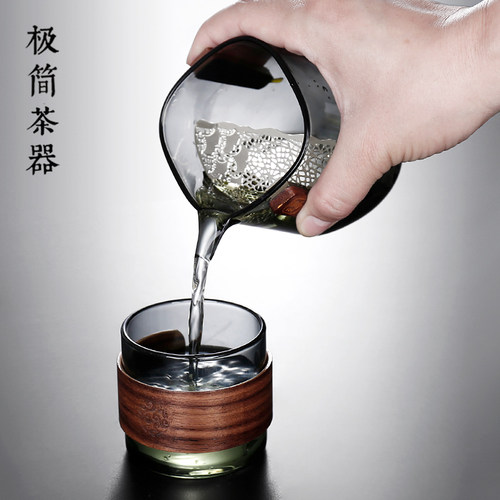 高档防烫可拆卸月牙过滤玻t璃公道杯带茶漏网一体泡绿茶分茶器茶