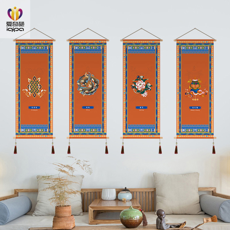 中式沙发背景墙挂画民族风民宿酒店壁画客厅装饰T画布艺玄关挂画图片