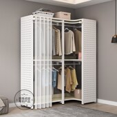 多功能金属转角衣帽架带防尘w帘衣柜落地洞洞板挂衣架一体卧室家