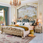 豪华卧室描金银H床头柜床边柜奢华雕花抽屉柜 美式 欧式 实木床头柜