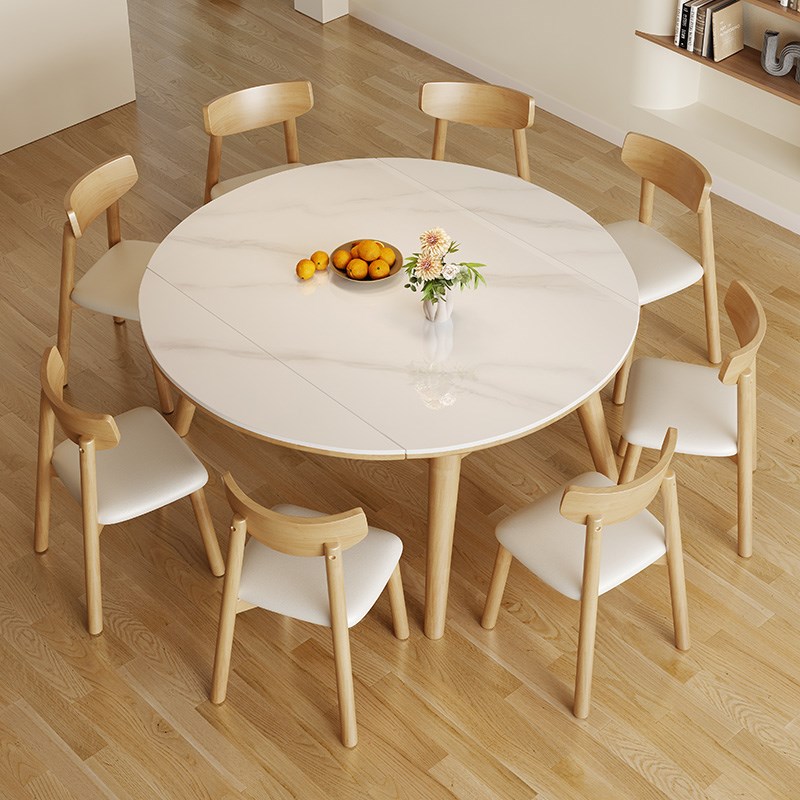 实木岩板餐桌家用小户型p2025新款原木风桌子客厅可变圆桌实用饭