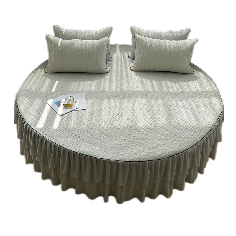 乳胶凉席圆床床裙三件套p夏天凉感圆形床罩床单冰丝空调席子2米2.