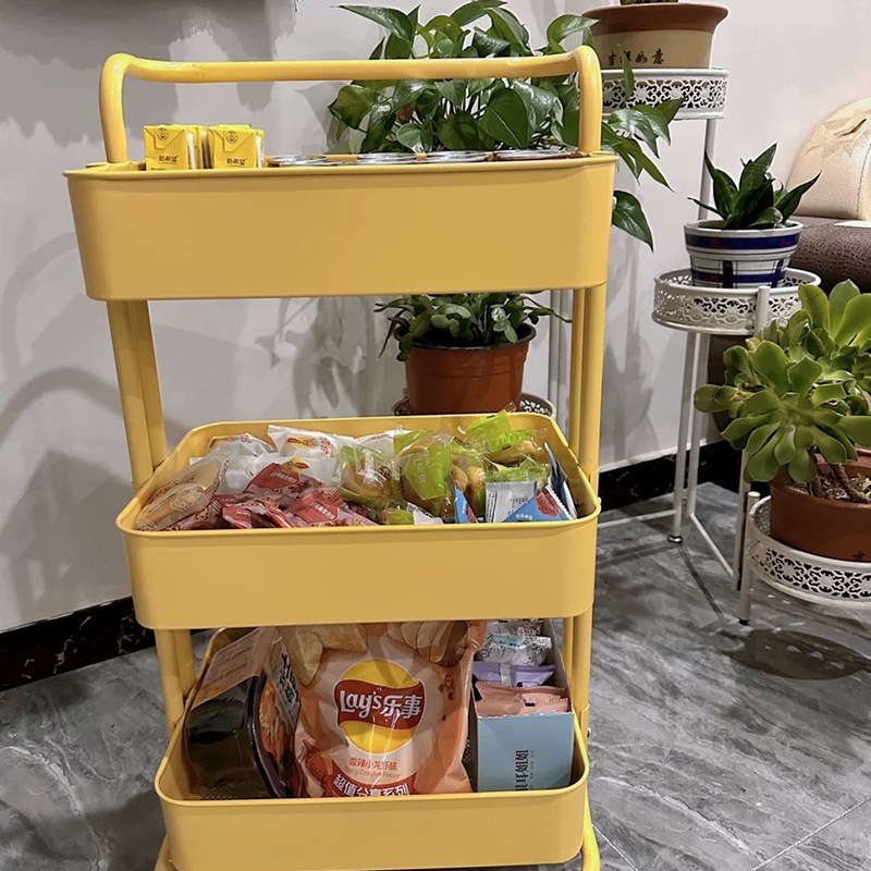 紫色手推车婴儿用品置物架客厅储物架H卧室化妆品收纳架移动放书