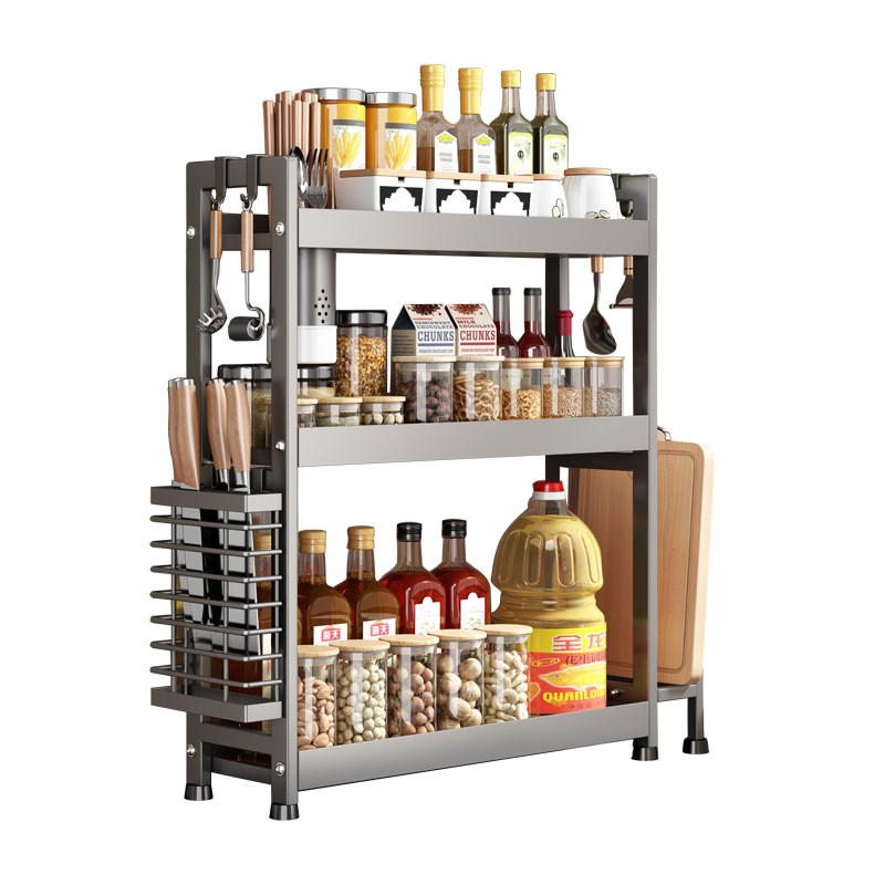 枪灰加厚厨房调i料品置物架多功能调味料台面油盐酱醋刀筷收纳架