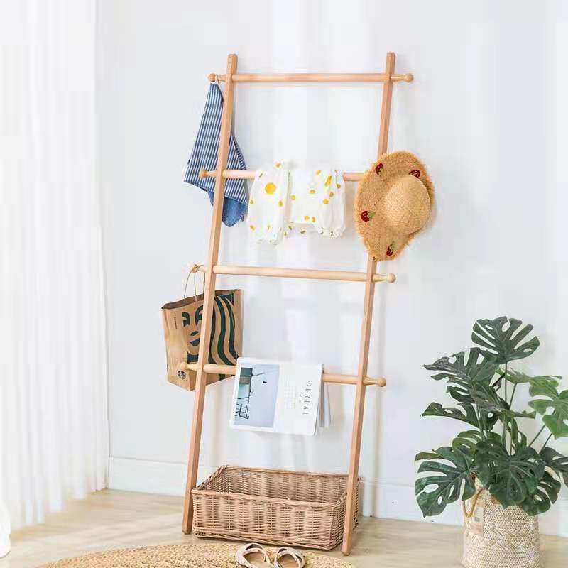 日式实木靠墙衣帽架小梯子u衣架挂衣架梯形置物架立式浴室毛巾架图片
